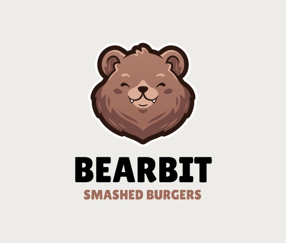 Niedliches Burgerrestaurant-Logo mit Bärenmaskottchen
