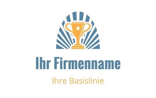 Trophäenlogo-Design mit blauen Strahlen und orangefarbenen Akzenten