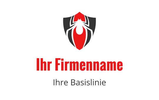 Fettes Spinnenlogo-Design mit rotem und schwarzem Schild-Hintergrund