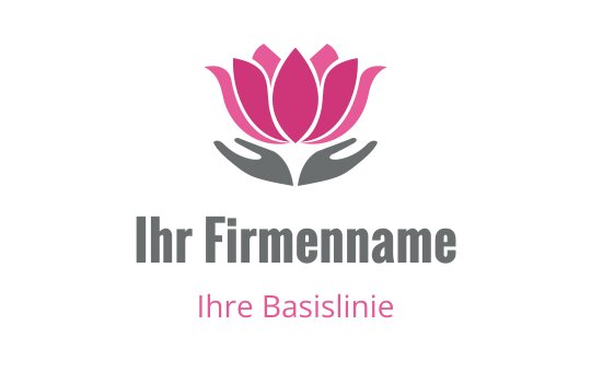 Elegantes pinkes Lotus-Logo-Design mit Händen, die die Blume stützen