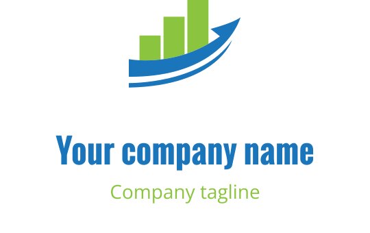 Modernes Logo-Design mit blauen Wellen- und grünen Balkendiagramm-Elementen