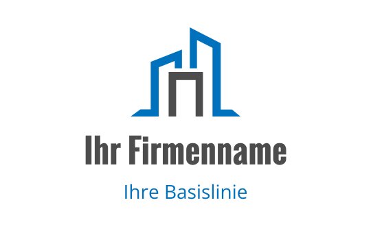 Modernes Logo-Design mit abstrakten blauen Gebäuden und einer kräftigen Schriftart