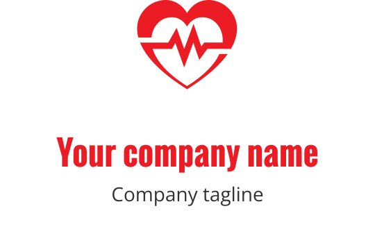 Fettes rotes Herzlogo-Design mit dynamischer Pulslinie