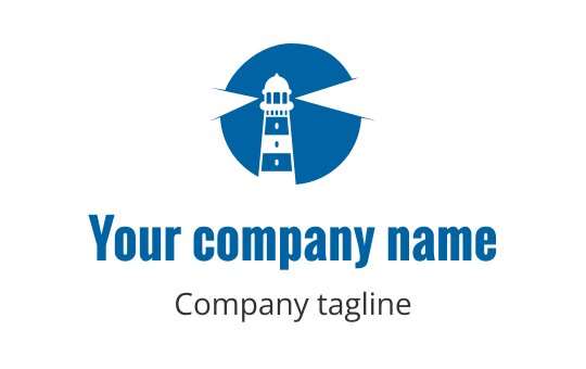 Modernes Logo-Design eines Leuchtturms mit blauem kreisförmigem Hintergrund