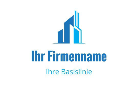 Modernes blaues Wolkenkratzer-Logo-Design mit klaren Linien und fetter Typografie