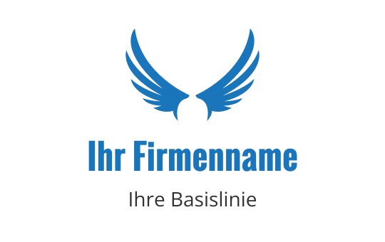 Elegantes Logo-Design mit blauen Flügeln über fettem Text
