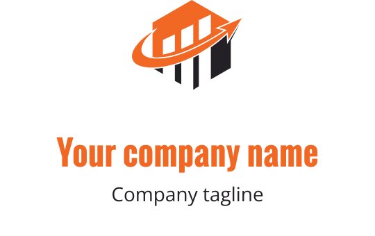 Modernes Logo-Design mit einem orangefarbenen Gebäude und einem aufwärts zeigenden Pfeil