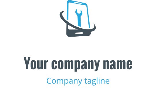 Modernes blaues und grünes Logo-Design mit einem Smartphone und einem Schraubenschlüssel