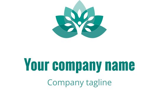 Elegantes türkisfarbenes Logo-Design mit stilisierter Lotusblume und Blättern