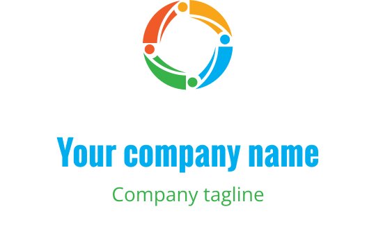 Buntes kreisförmiges Logo-Design mit verbundenen Figuren in Orange, Grün und Blau