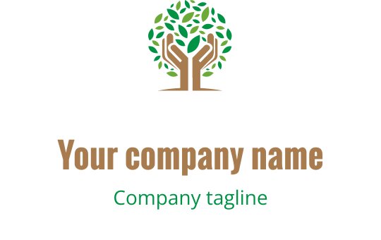 Modernes Logo-Design mit einem Baum, grünen Blättern und Händen