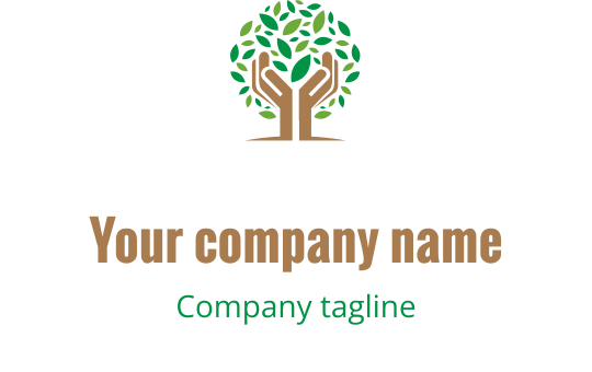 Modernes Logo-Design mit einem Baum, grünen Blättern und Händen
