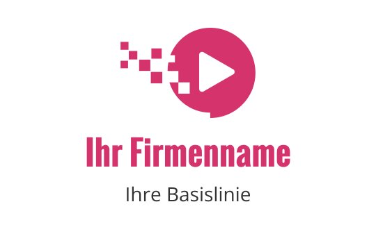 Modernes pinkes Logo-Design mit einem Play-Button und Pixelelementen