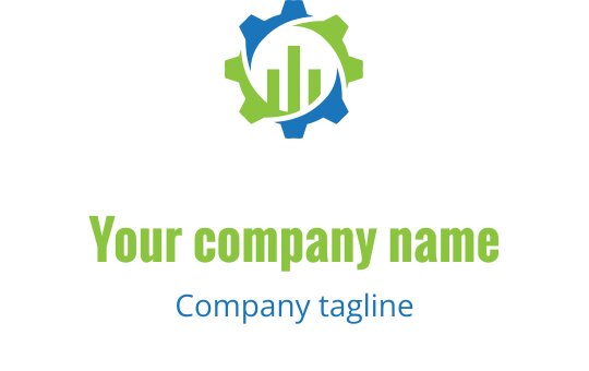 Modernes Logo-Design mit einem Zahnrad und einem Balkendiagramm in Grün und Blau