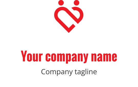 Herzförmiges Logo-Design mit zwei Figuren in Rot und Schwarz