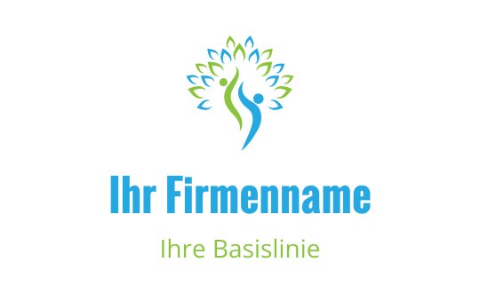 Lebhaftes Logo-Design mit einem Baum, menschlichen Figuren und grünen Blättern