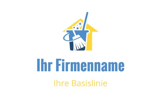 Sauberes und modernes Logo-Design mit einem Haus, Besen und Eimer