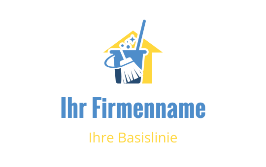 Sauberes und modernes Logo-Design mit einem Haus, Besen und Eimer