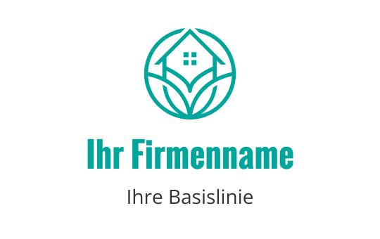 Modernes Logo-Design mit einem Haus in einem kreisförmigen Blattmotiv