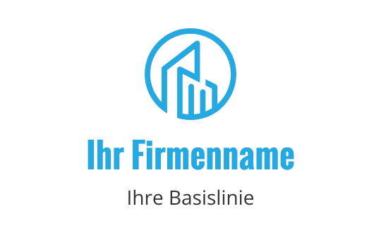 Modernes blaues Logo-Design mit abstrakten Gebäudeformen in einem Kreis