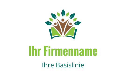 Buntes Logo-Design mit einem offenen Buch und stilisierten Blättern