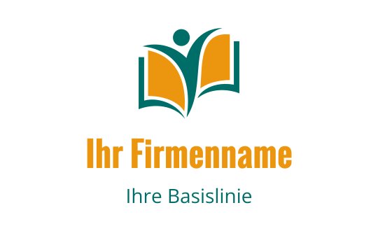Logo-Design eines offenen Buches mit einer Personenfigur in Türkis und Orange