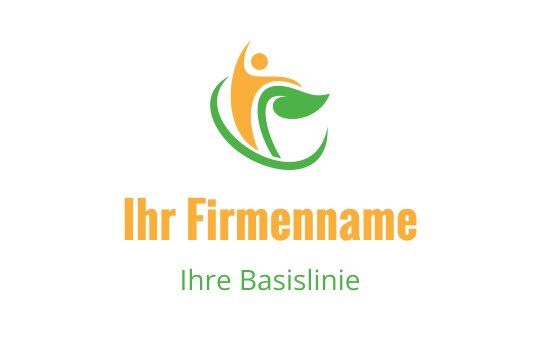 Dynamisches Logo-Design mit einer stilisierten Figur und grünen Blättern