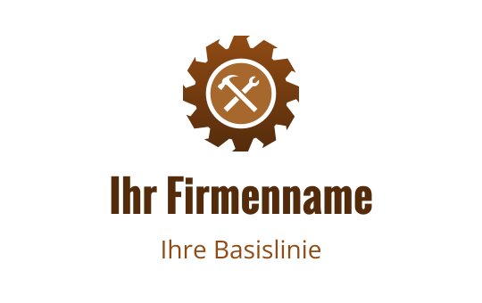 Braunes Zahnrad-Logo-Design mit gekreuzten Werkzeugen in der Mitte