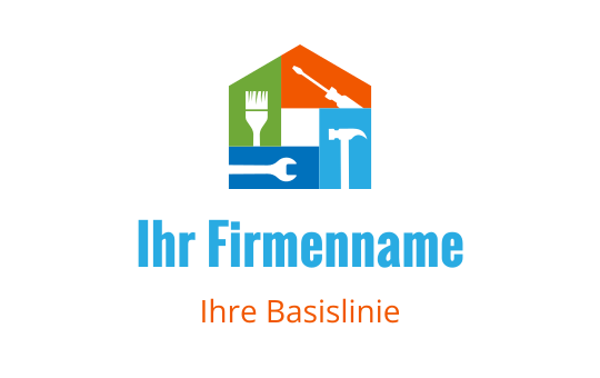 Buntes Hauslogo-Design mit Werkzeugen und einem Pinsel