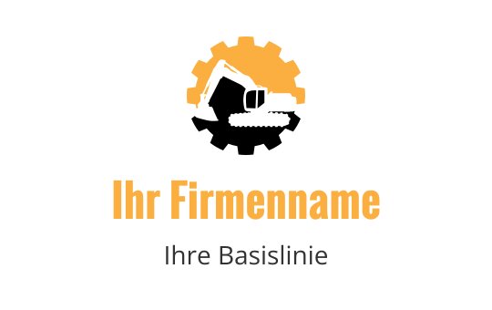 Fettes Logo-Design mit einem orangefarbenen Zahnrad und einer Silhouette von Bauarbeiten