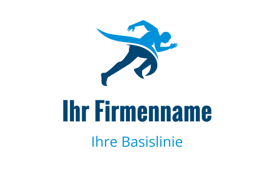 Dynamisches blaues laufendes Figurenlogo-Design mit fetter Typografie