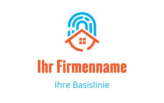 Modernes Logo-Design mit einem Haus und einem Fingerabdruck in Blau und Orange