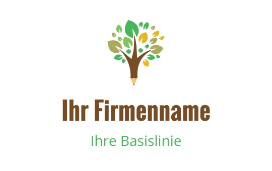 Modernes Baumlogo-Design mit grünen Blättern und einem Bleistiftstamm