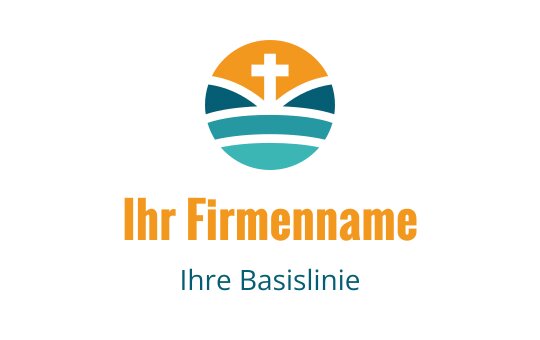 Modernes Logo-Design mit einem Kreuz über geschichteten Wellen in Blau und Orange