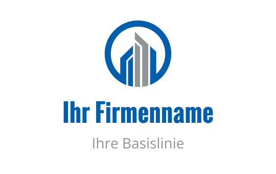 Modernes Logo-Design mit stilisierten Gebäuden in einem blauen Kreisrahmen