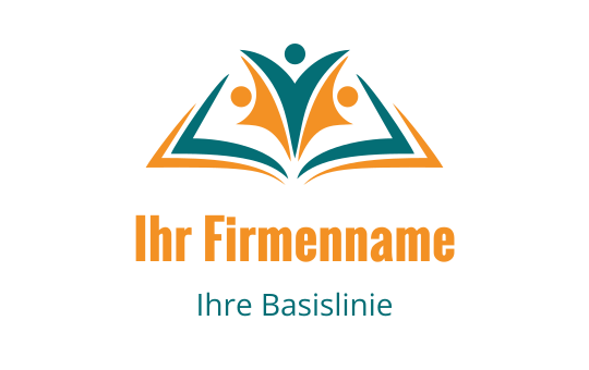 Buntes Logo-Design mit abstrakten Figuren über einem offenen Buch