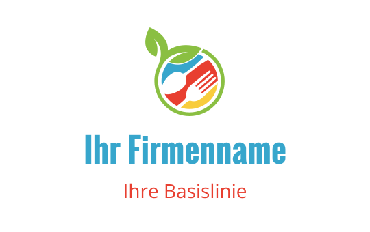 Buntes kreisförmiges Logo-Design mit einem Blatt, einer Gabel und einem Löffel