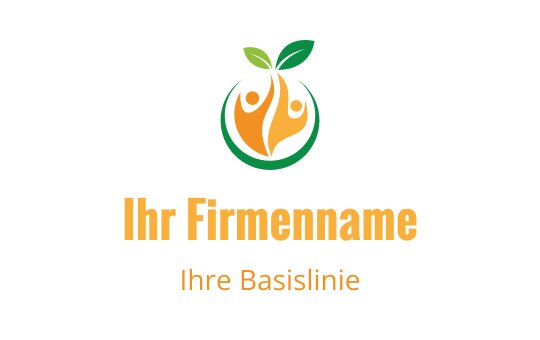 Modernes Logo-Design mit einem grünen Blatt und abstrakten Figuren in Orange