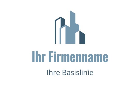 Modernes Logo-Design mit abstrakten blauen Wolkenkratzern und klarer Typografie