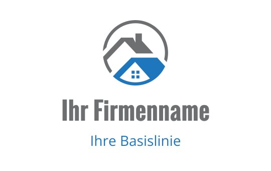 Modernes Hauslogo-Design mit blauem Dach und kreisförmigem Umriss