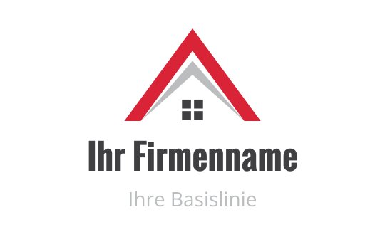 Modernes Hauslogo-Design mit rotem Dach und Fensterelementen