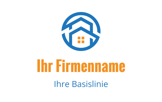 Modernes Hauslogo-Design mit blauen und orangefarbenen Elementen