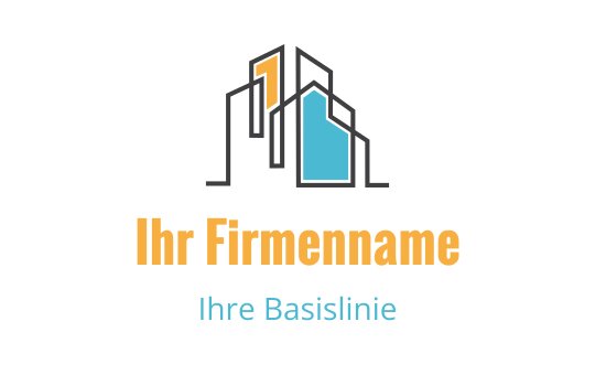 Modernes Logo-Design mit stilisierten Gebäuden in Blau und Orange