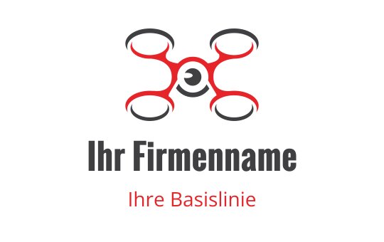 Modernes Drohnenlogo-Design mit roten Akzenten und kreisförmigen Propellern