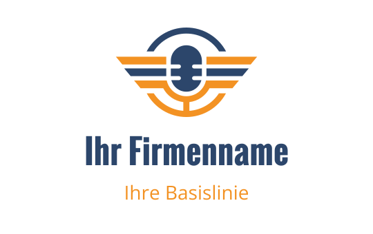 Modernes Logo-Design mit einem Mikrofon und Flügel-Elementen in Blau und Orange