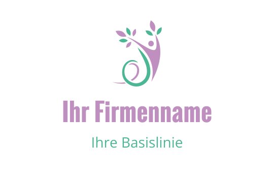 Modernes Logo-Design mit einer stilisierten Figur und Blättern in Grün und Lila