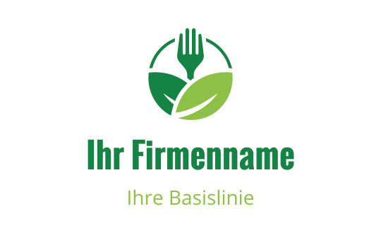 Modernes Logo-Design mit einer Gabel und grünen Blättern in kreisförmigem Layout