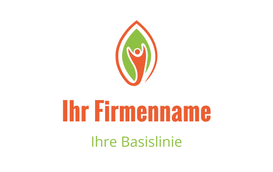 Modernes Logo-Design mit einem stilisierten Blatt und einer menschlichen Figur in Orange und Grün