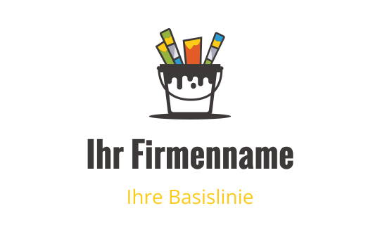 Verspieltes Logo-Design mit einem lächelnden Farbeimer und bunten Pinseln