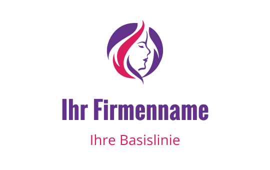 Elegantes Logo-Design mit dem Profil einer Frau und fließendem Haar in Lila und Pink